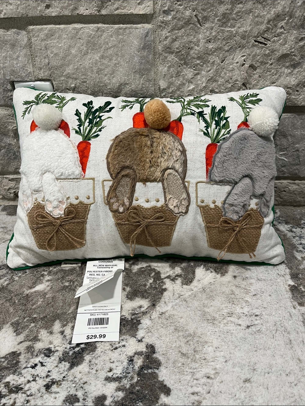 NEW Pier 1 Holiday Bunny Trio Pillow - White, Brown, Gray, Orange, Green